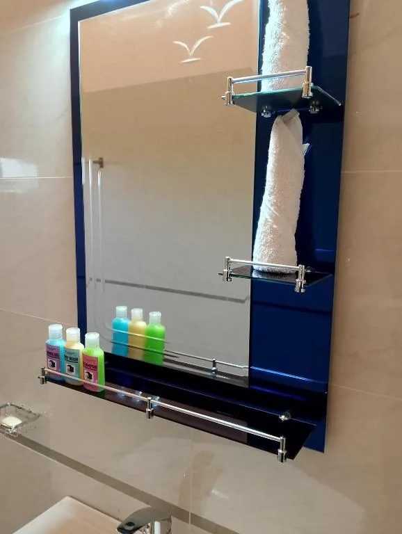 Mirror and toiletries close view